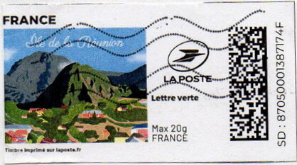 Stamp, Ile de la Reunion. Redesign, France,  , Islands, Mountains, Volcanos