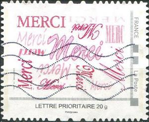 Stamp, Merci x11 in pink, France,  , Greetings
