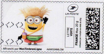 Stamp, Minion in straw hat, France,  , Cartoons, film