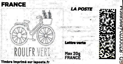 Stamp, Ride Green. Rouler Vert. Line Drawing. Redesign, France,  , Bicycles, Cycling, Environment Protection