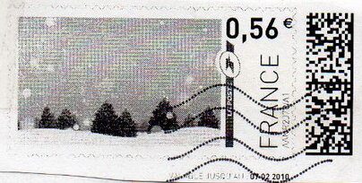 Stamp, Snowing in the Forest, France,  , Forests, Snow, Trees, Weather, Winter
