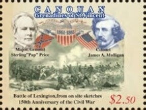 Stamp, 1st Battle of Lexington, Grenadines of St. Vincent, Canouan,  , Animals (Fauna), Battle, Famous People, Horses, Military Forces