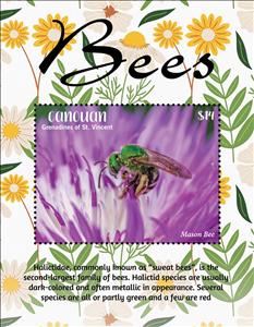 Souvenir Sheet, Bees, Grenadines of St. Vincent, Canouan,  , Animals (Fauna), Bees, Insects