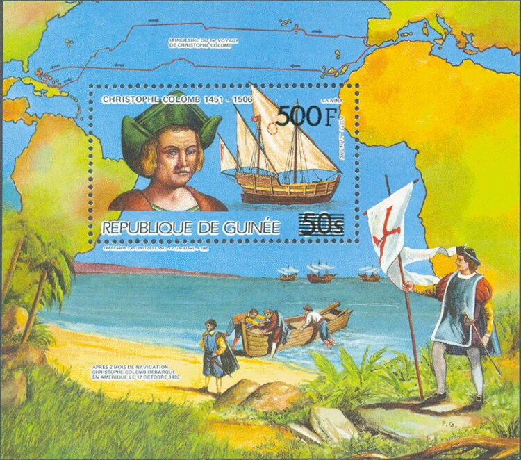 Christopher Columbus (1451-1506), La Niña, surcharged
