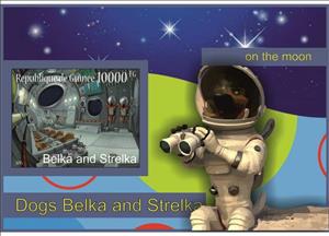 Souvenir Sheet, Space Cartoon _Belka and Strelka on the Moon_, Guinea,  