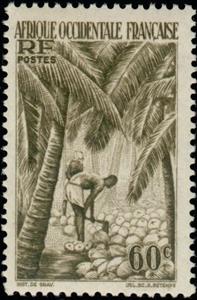 Stamp, Shelling Coconuts, Togo, French Colonies,  , Palm-trees, Plants (Flora)