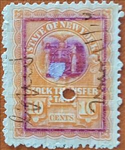 Stamp, State of New York - Stock Transfer, United States of America,  , Birds, Coats of Arms, Markets, Mountains