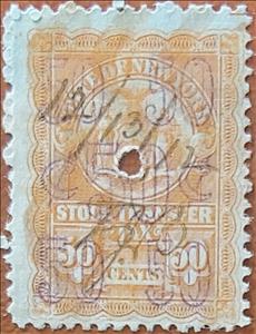 Stamp, State of New York - Stock Transfer, United States of America,  , Birds, Coats of Arms, Markets, Mountains