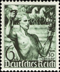 Stamp, Hitler Culture Fund. 5th Anniv of Hitler's Leadership., Austria,  , Animals (Fauna), Horses, Mammals, Torches
