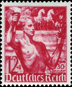 Stamp, Hitler Culture Fund. 5th Anniv of Hitler's Leadership., Austria,  , Animals (Fauna), Horses, Mammals, Torches