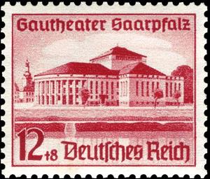 Stamp, View of the Gautheatre, Saarbrücken, Austria,  , Buildings, Theatre