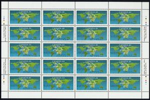 Full Pane, 125th Anniversary of Universal Postal Union, Canada,  , Anniversaries and Jubilees, Maps, U.P.U.