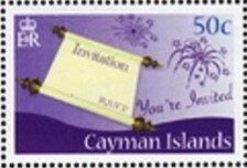 Stamp, Invitation and fireworks, Cayman Islands,  