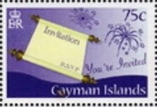 Stamp, Invitation and fireworks, Cayman Islands,  