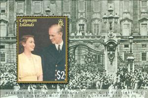 Souvenir Sheet, Queen Elizabeth II and Prince Philip, Cayman Islands,  , Anniversaries and Jubilees, Princes, Queens, Royalty, Weddings