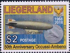 Stamp, 50th Anniversary of Occussi-Ambeno's Independence, Cinderellas,  , Anniversaries and Jubilees, Coins, Zeppelins