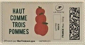 Stamp, As high as three appples. Haut comme Trois Pommes. Redesign, France,  , Fruits, Languages, Plants (Flora)