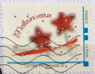 Stamp, Best Wishes Two Red Stars Meilleurs Voeux, France,  , Christmas, Stars