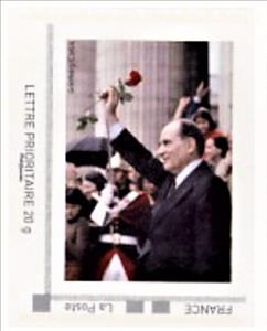 Stamp, Francois Mitterrand waving, France,  , Anniversaries and Jubilees, Elections, Heads of State, Political parties, Politicians, Politics