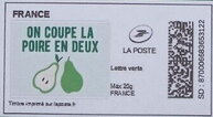 Stamp, Lets cut the pear in two. On coupe la poire en deux. Redesig, France,  , Fruits, Languages, Plants (Flora)