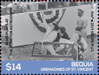 Stamp, Elvis Plays at the Houston Astrodome, Grenadines of St. Vincent, Bequia,  , Actors, Elvis Presley, Entertainers, Famous People, Music, Musicians, Singers