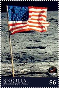 Stamp, U.S.A Flag on the Moon, Grenadines of St. Vincent, Bequia,  , Anniversaries and Jubilees, Astronauts, Famous People, Flags, Moon Landing, Space Traveling