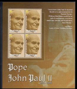 Mini Sheet, Pope John Paul II, Grenadines of St. Vincent, Mustique,  , Clergy, Famous People, Heads of State, Popes, Religion
