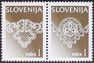 Se-tenant, Corner with leaf design, Corner with flower design, Slovenia,  , Crafts