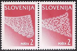 Se-tenant, Rounded collar incorporating scrolls, Pointed collar with..., Slovenia,  , Crafts