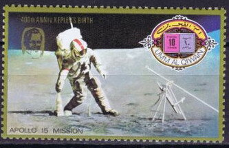 Stamp, Astronaut On The Moon, Umm al-Qiwain,  , Astronauts, Moon, Moon Landing, Outer Space, Space Traveling