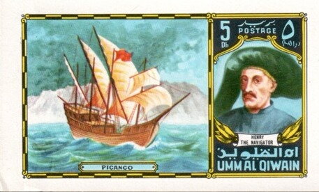 Stamp, Picanco, Umm al-Qiwain,  , Navigators, People, Sailing Ships