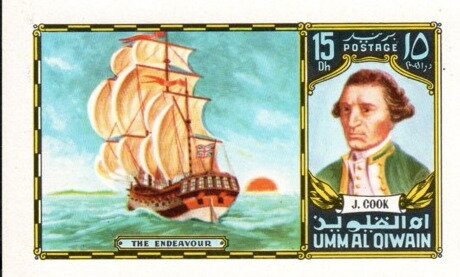 Stamp, The Endeavour, Umm al-Qiwain,  , Navigators, People, Sailing Ships