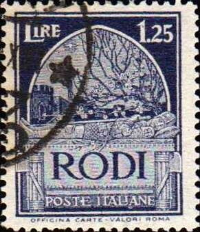 Stamp, Views- Crusader's tomb, Aegean Islands,  , Statues