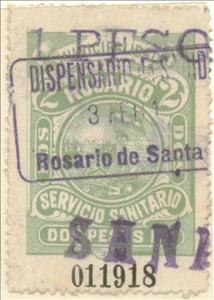 Stamp, Servicio Sanitario - Municipal coat of arms, Argentina,  , Coats of Arms, Flags, Sailing Ships, Ships, Sun