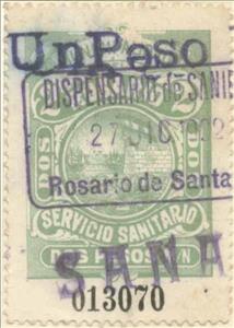 Stamp, Servicio Sanitario - Municipal coat of arms, Argentina,  , Coats of Arms, Flags, Sailing Ships, Ships, Sun