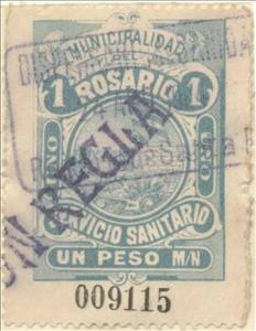 Stamp, Servicio Sanitario - Municipal coat of arms, Argentina,  , Coats of Arms, Flags, Sailing Ships, Ships, Sun