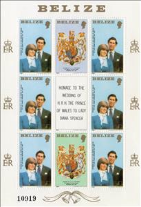 Mini Sheet, Prince Charles and Lady Diana Spencer, Belize,  , Princes, Princesses, Royalty, Weddings