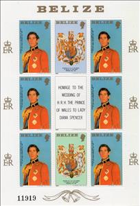 Mini Sheet, Prince Charles in Military Uniform, Belize,  , Princes, Royalty, Weddings
