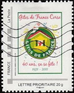 Stamp, 40 years Gites de France Corse 1971 2011, France,  , Anniversaries and Jubilees, Tourism