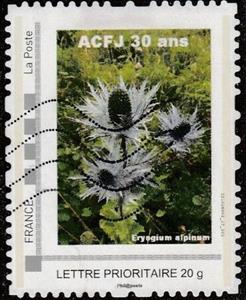Stamp, ACFJ 30 years Eryagium alpinum, France,  , Anniversaries and Jubilees, Flowers, Organizations