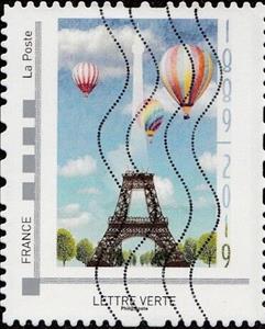 Stamp, Air Balloons Eiffel Tower Paris 1889 2019, France,  , Air Balloons, Anniversaries and Jubilees, Towers