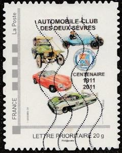 Stamp, Automobile Club Deux-Sevres Centenary 1911 2011, France,  , Anniversaries and Jubilees, Cars