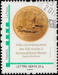 Stamp, Commemorative Stele of 420 Sailors at Berneval Saint Martin, France,  , Monuments, Shipwrecks
