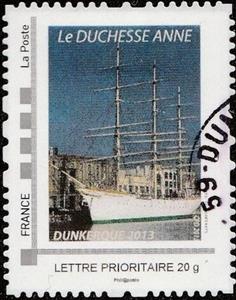 Stamp, Duchess Anne Dunkerque, France,  , Ports, Sailing Ships, Ships