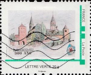 Stamp, Haugenau 900 years, France,  , Anniversaries and Jubilees, Townscapes / City Views