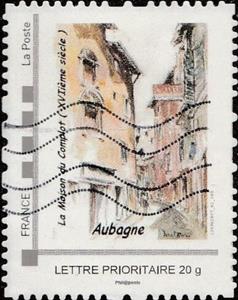 Stamp, Painting of la Maison du Complot 16th Century Aubagne, France,  , Architecture, Buildings, Houses, Windows
