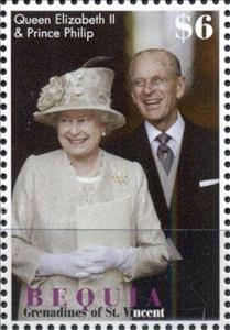 Stamp, Wedding of Queen Elizabeth II and Prince Philip, Grenadines of St. Vincent, Bequia,  , Anniversaries and Jubilees, Famous People, Heads of State, Princes, Queens, Royalty, Weddings, Women