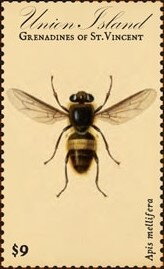 Stamp, Apis mellifera, Grenadines of St. Vincent, Union Island,  , Animals (Fauna), Bees, Insects