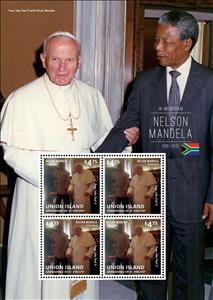 Mini Sheet, Nelson Mandela with Pope John Paul II, Grenadines of St. Vincent, Union Island,  , Clergy, Famous People, Heads of State, Nobel Laureates, Popes, Religion