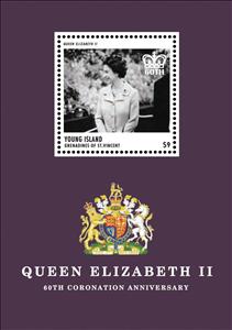 Souvenir Sheet, Queen Elizabeth II, 60th Coronation Anniv., Grenadines of St. Vincent, Young Island,  , Anniversaries and Jubilees, Famous People, Heads of State, Queens, Royalty, Women